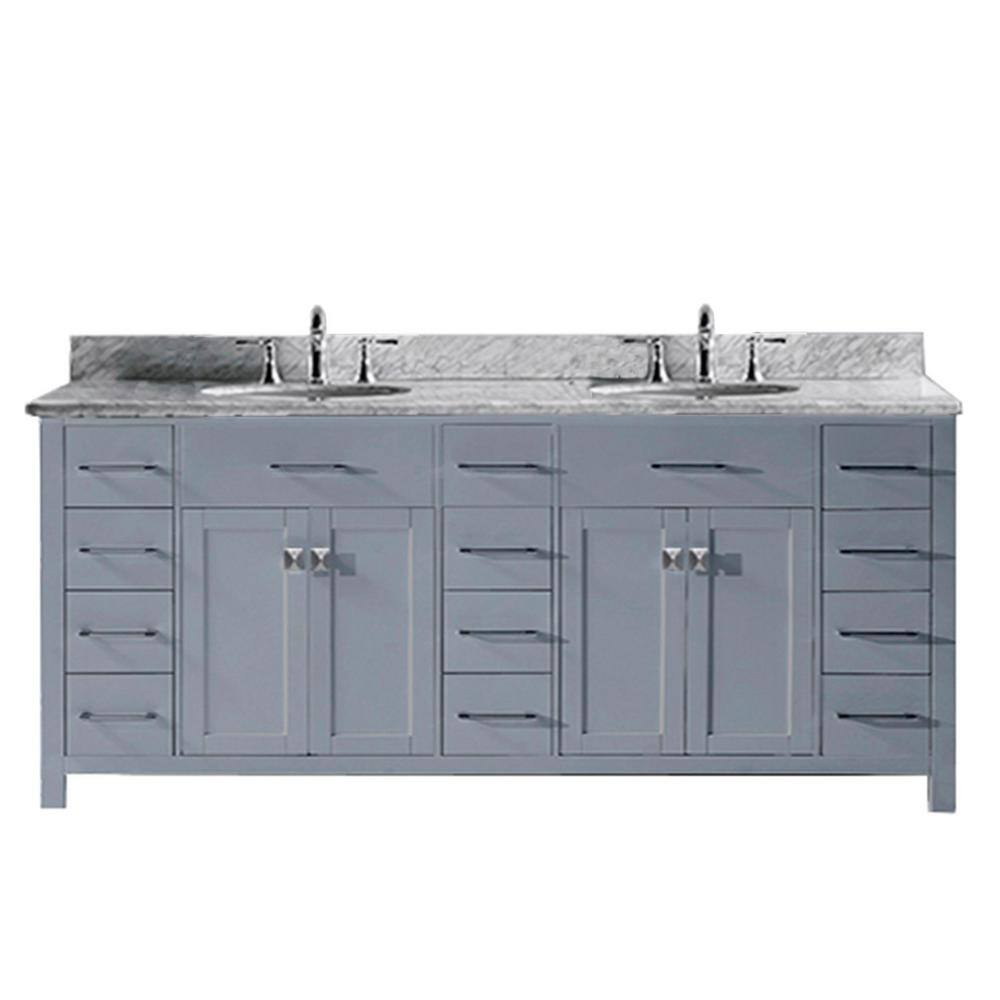 Virtu Usa Caroline Parkway 79 In W Bath Vanity In Gray With Marble Vanity Top In White With Round Basin Md 2178 Wmro Gr Nm The Home Depot