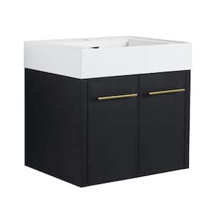 Victoria 24 in. W Wall-Mounted Modern Design Single Sink Bath Vanity with Ceramic Top in White and Cabinet in Black