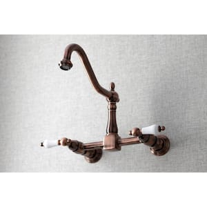 Heritage 2-Handle Wall-Mount Kitchen Faucet in Antique Copper