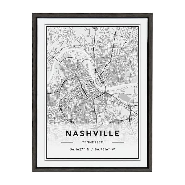 Kate and Laurel Sylvie Nashville Modern Map by Jake Goossen Framed Canvas Maps Art Print 18 in. x 24 in.
