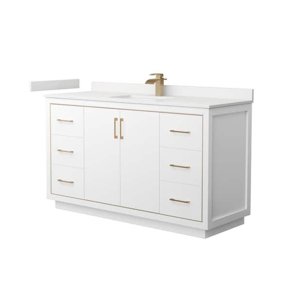 Wyndham Collection Icon 60 in. W x 22 in. D x 35 in. H Single Bath Vanity in White with White Quartz Top