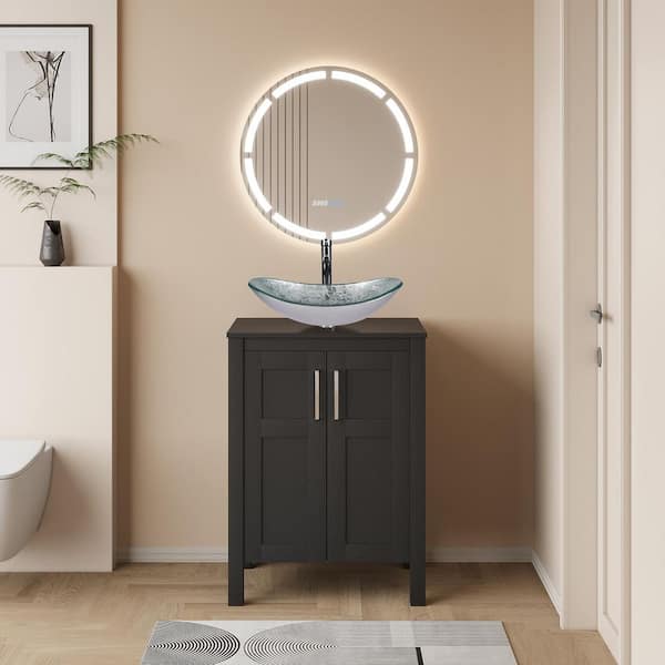 21 in . Bathroom Sink in Silver Multi-Colored Glass Oval Vessel Sink with Faucet Pop Up Drain Set