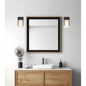 Lisbon 1-Light Black Wall Sconce Light Fixture with Clear Glass Outer and Opal Glass Inner Shade