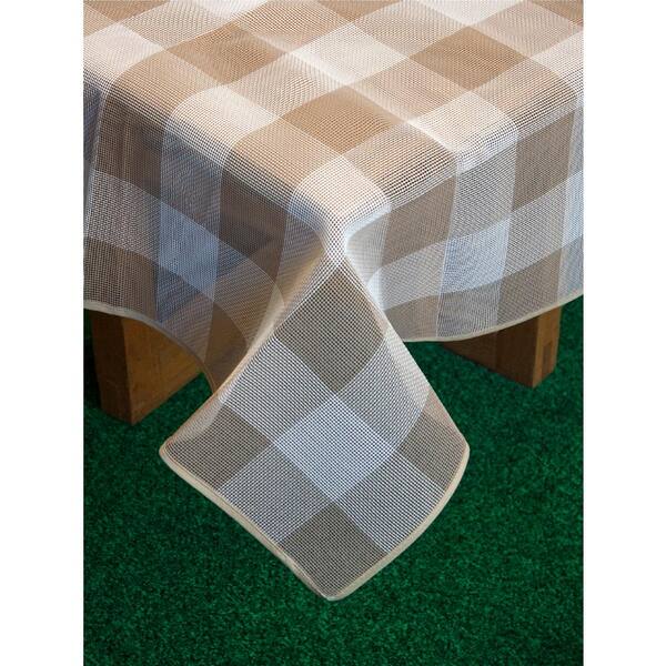 Lintex Bistro Check 70 in. Round Sand Vinyl and Poly Tablecloth