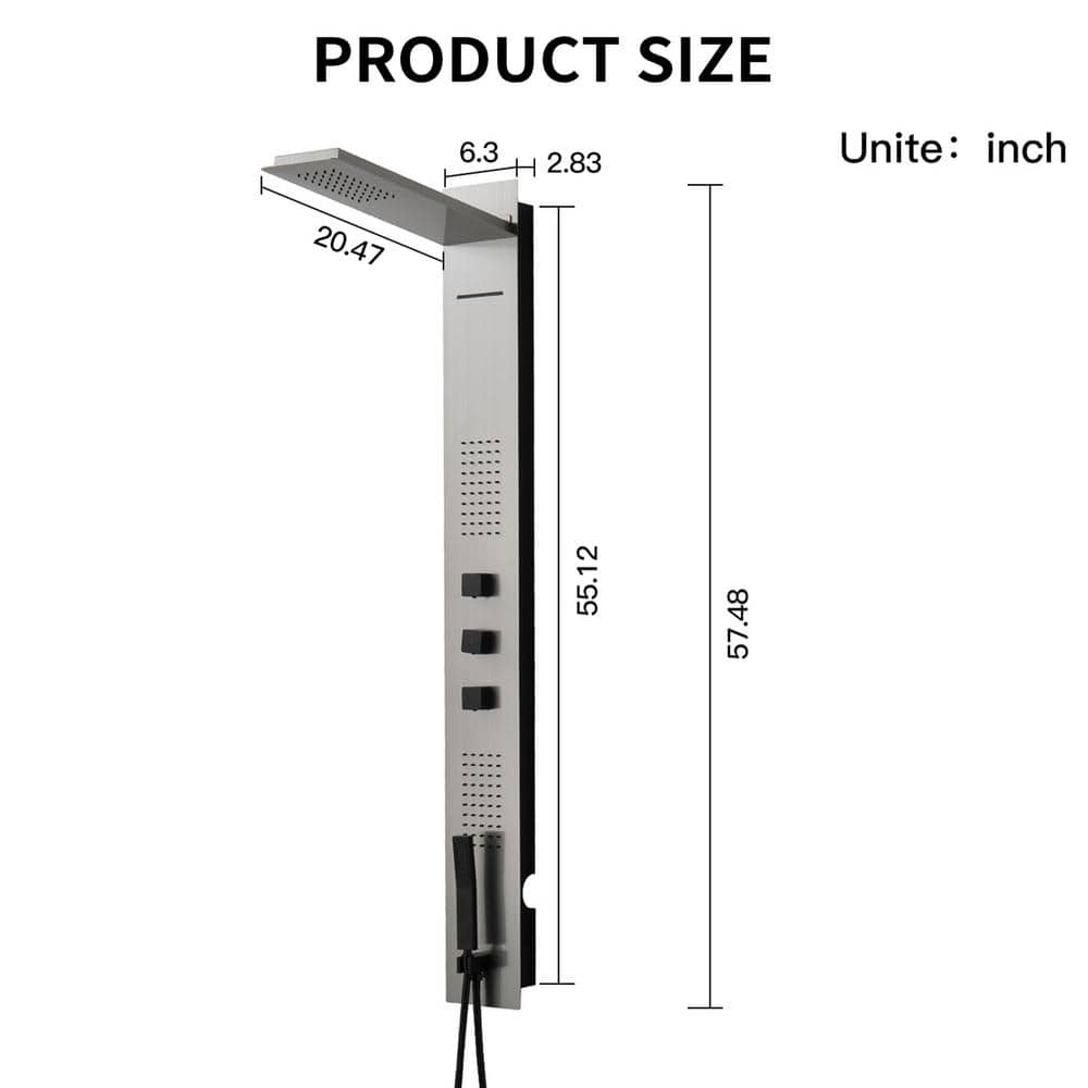 Nickel 4-Jet Rainfall Shower Panel System with Handheld Wand