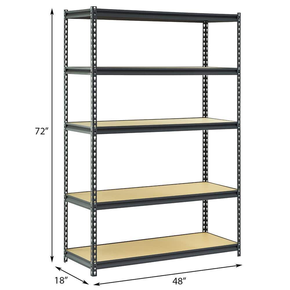 Heavy-Duty Black Steel 5-Shelf Adjustable Storage Rack