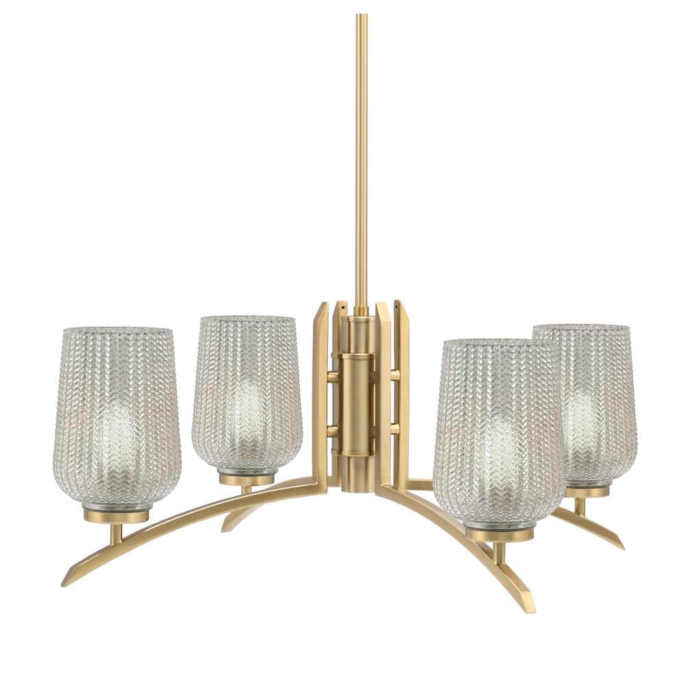 Siena 2675 in. 4-Light New Age Brass Chandelier with 5 in. Silver Textured 