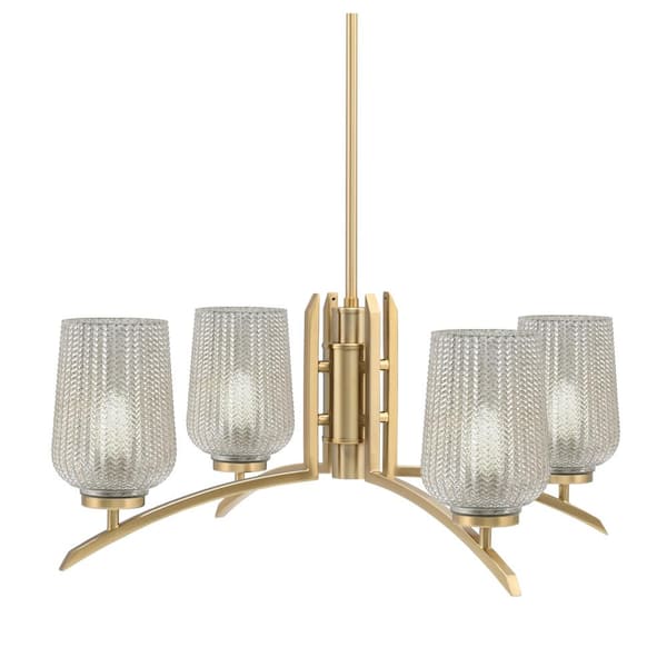 Unbranded Siena 2675 in. 4-Light New Age Brass Chandelier with 5 in. Silver Textured Glass Shade, No Bulbs Included