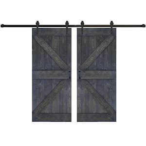 K Series 72 in. x 84 in. Carbon Gray Finished DIY Solid Wood Double Sliding Barn Door with Hardware Kit