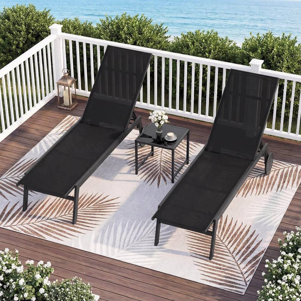 2 PCS Patio Chaise Lounge with Wheels Adjustable 6-Position Backrest Breathable Seat Black price history on PriceWatchPro