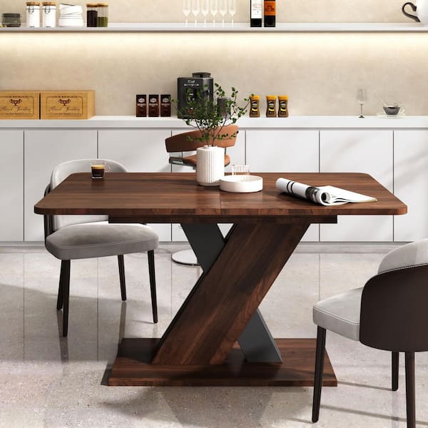 Josephine 55.1 in to 70.9 in. Rectangle Wanut Wood Cross Legs Extendable Dining Table Seats 6