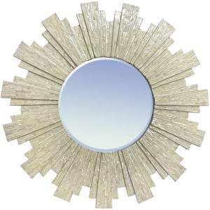 Sunburst Mother of Pearl Large 33 in. x 33 in. Classic Round Framed Multi Color Decorative Mirror
