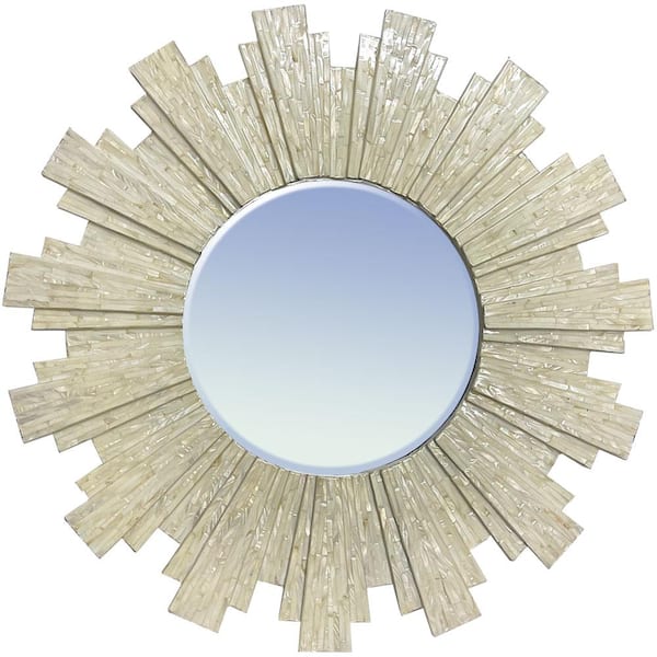 LA PASTICHE Sunburst Mother of Pearl Large 33 in. x 33 in. Classic Round Framed Multi Color Decorative Mirror