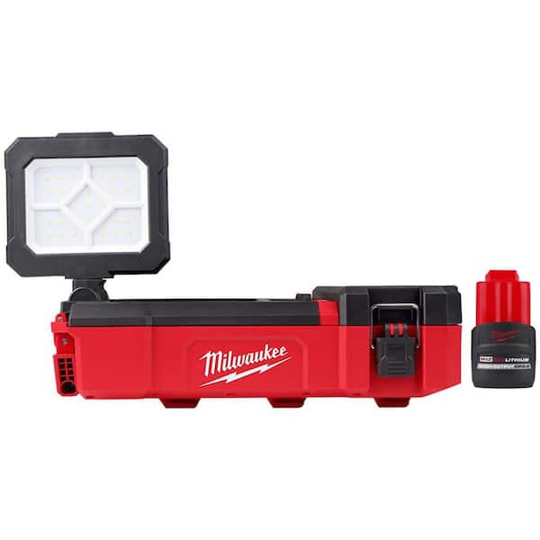 Milwaukee M12 12-Volt Lithium-Ion Cordless PACKOUT Flood Light w/USB Charging with High Output 2.5 Ah Battery