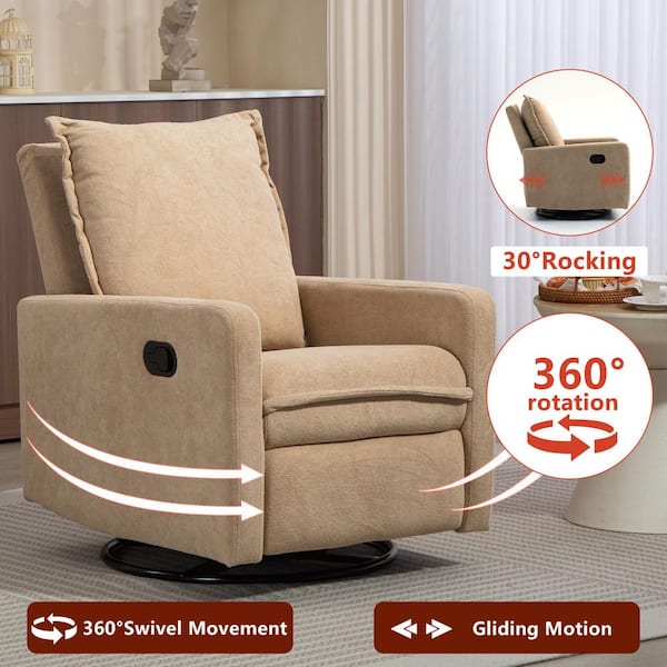 aisword Camel Brown 360° Swivel Velvet Manual Rocker Recliner
