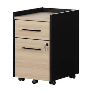 Kozack Soft Elm and Matte Black Decorative Vertical File Cabinet with 2-Drawers