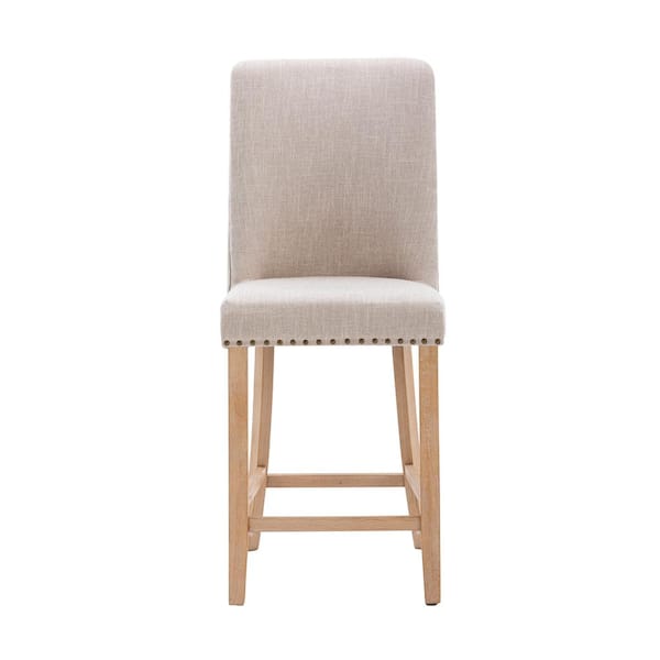 Unbranded Modern 44.49 in. Beige High Back Wood Frame Bar Stool with Fabric Material (Set of 2)