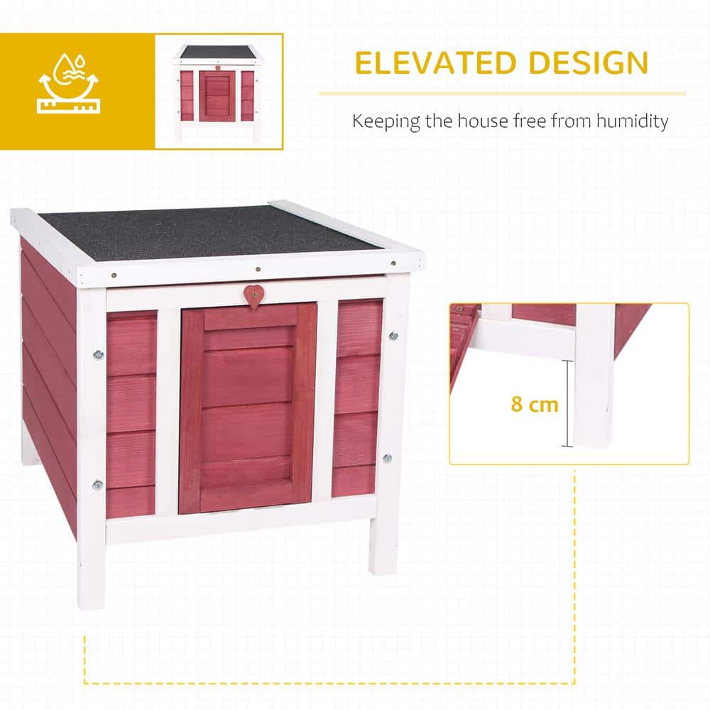 Red and White Wooden Guinea Pig House with Ramp and Roof