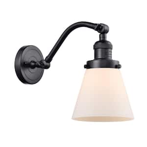 Cone 6.5 in. 1-Light Matte Black Wall Sconce with Matte White Glass Shade