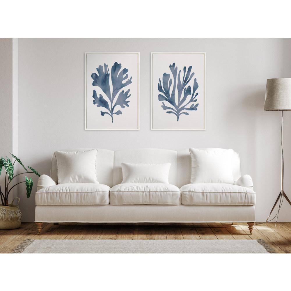 Sophisticated Blue Coral Canvas Art Set with White Frame