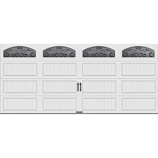 Clopay Gallery Collection 16 ft. x 7 ft. 6.5 R-Value Insulated White Garage Door with Wrought Iron Window
