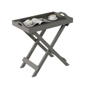 Gray Wooden Folding End Table with Removable Tray