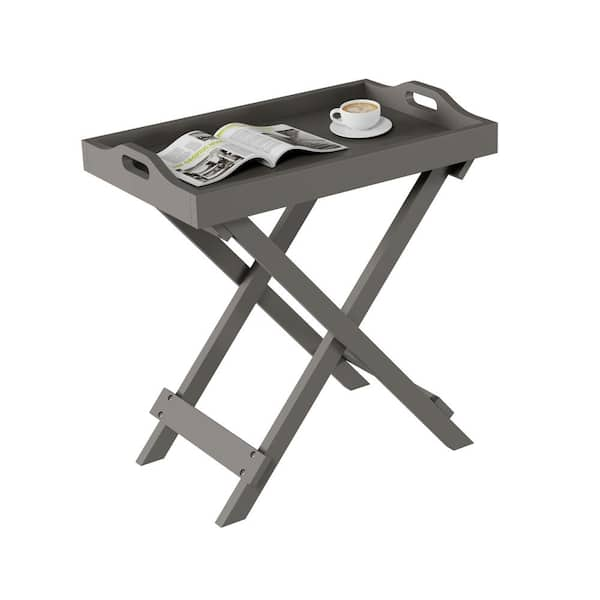 Lavish Home Gray Wooden Folding End Table With Removable Tray HW0200326 ...