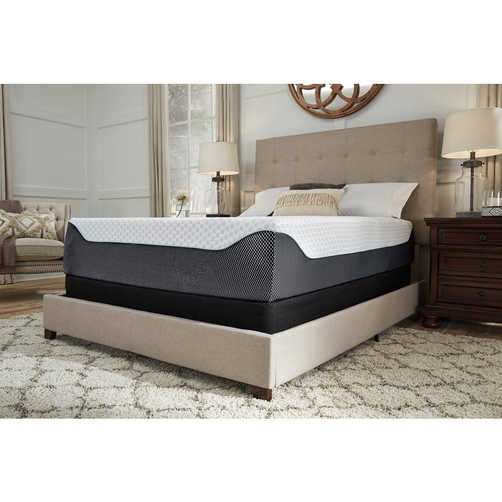 14-Inch Blue and White Queen Adjustable Memory Foam Mattress