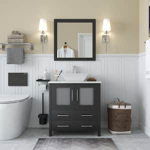 Ravenna 30 in. W Bathroom Vanity in Espresso with Single Basin in White Engineered Marble Top and Mirror