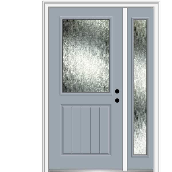 MMI Door 50 in. x 80 in. Left-Hand Inswing Rain Glass Storm Cloud Fiberglass Prehung Front Door on 4-9/16 in. Frame