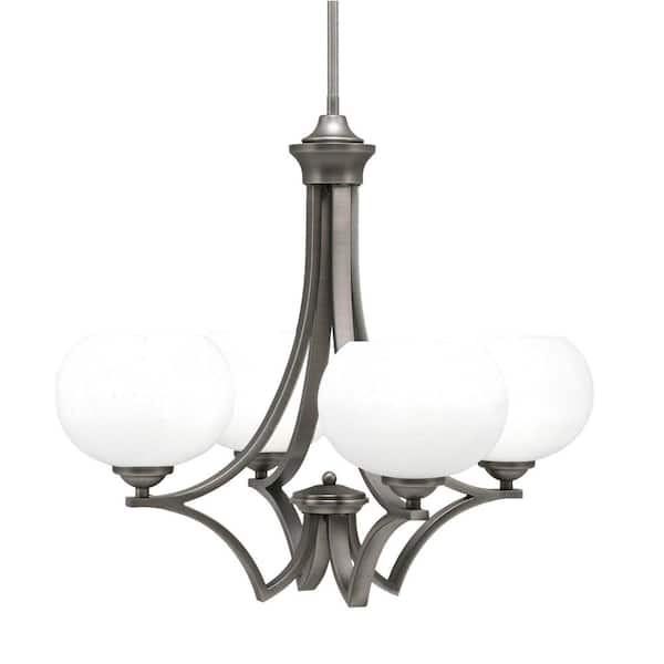 Unbranded Clevelend 4-Light Graphite Round Chandelier with 7 in. White Muslin Glass Shades, No bulbs included