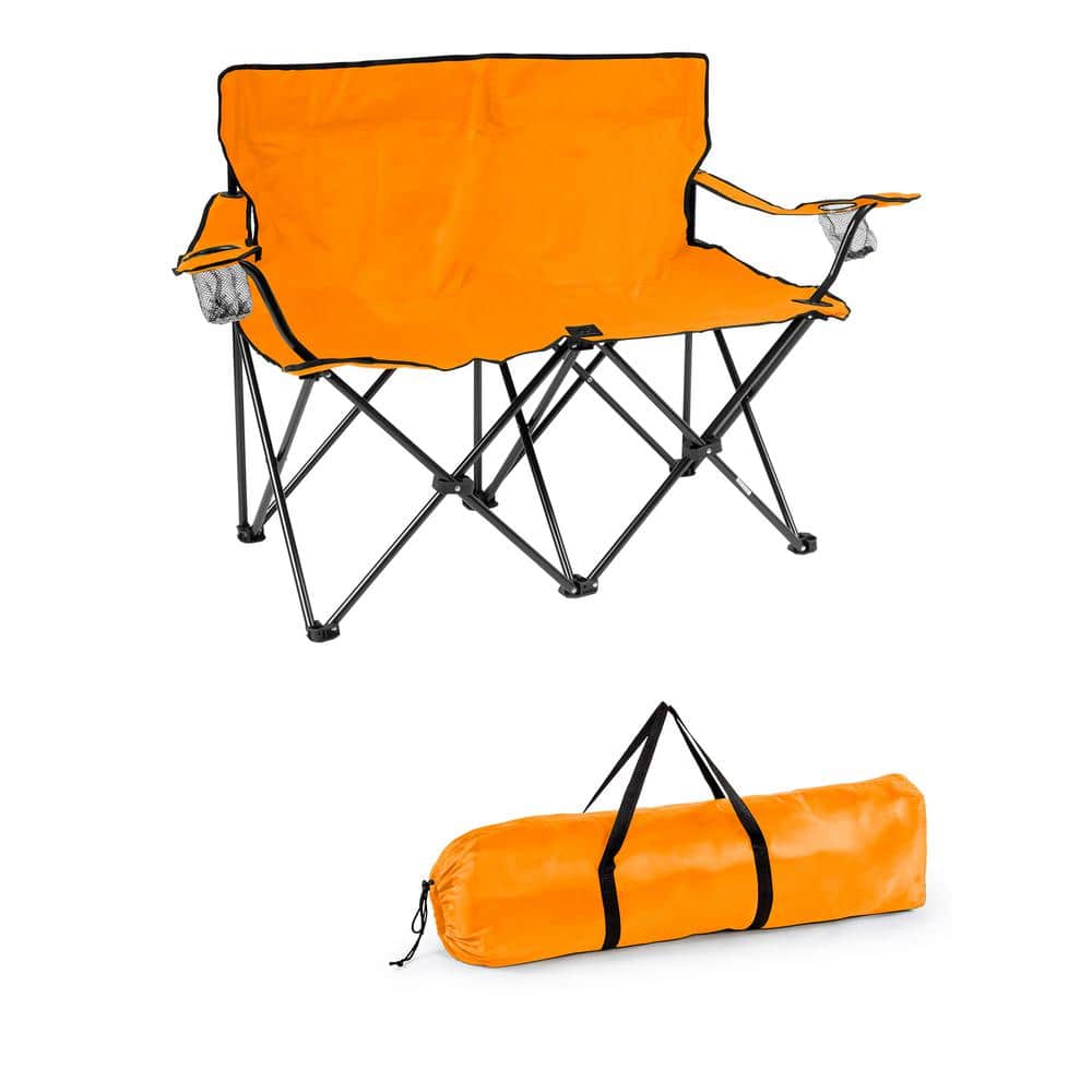 Orange Double Camping Chair with Cushions and Steel Frame