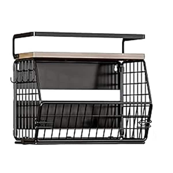 Magnetic Shelf w/ Wood Lid, Multi-Purpose Storage Bin for Kitchen/Office, Large Capacity