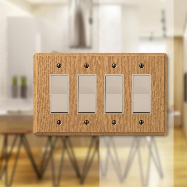 Contemporary 4 Gang Rocker Wood Wall Plate - Light Oak