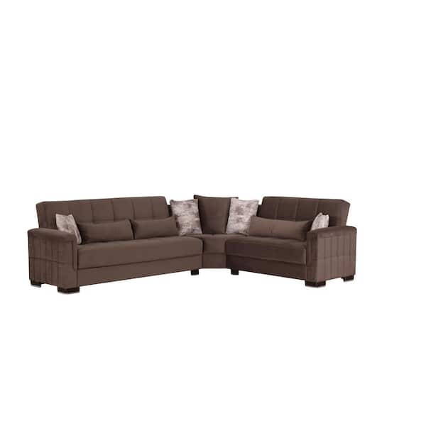 Ottomanson Basics Pro Collection 3-Piece 108.7 in. Microfiber Convertible Sofa Bed Sectional 6-Seater With Storage, Dark Brown