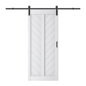 36 in. x 84 in. White Finished Solid Core MDF Herringbone Shape Sliding Barn Door Slab with Hardware Kit and Soft Close