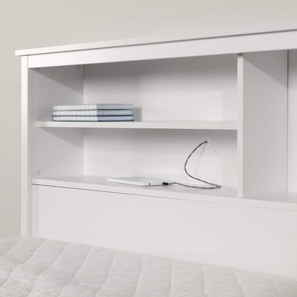 Twin White Wood Headboard with Storage Shelves