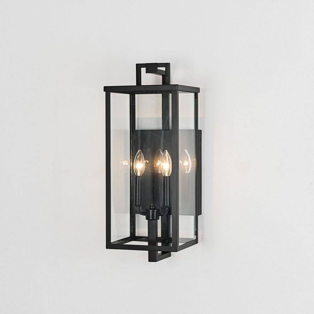 22 in. 2-Light Matte Black Hardwired Large Outdoor Wall Light Lantern Porch Sconce with Clear Glass, No Bulbs Included price history on PriceWatchPro