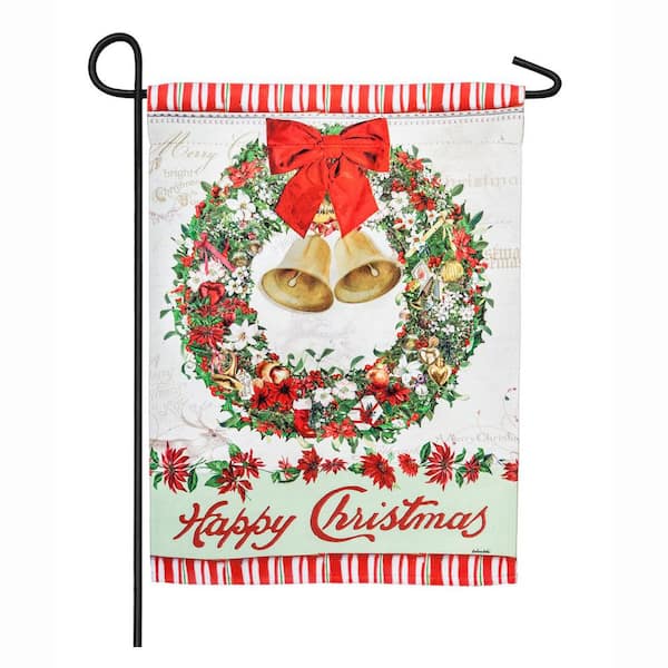 Evergreen 18 in. x 12.5 in. Happy Christmas Bells Wreath Garden Suede Flag