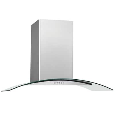 36 in. Convertible Wall Mount Chimney Range Hood in Stainless Steel with Glass Canopy