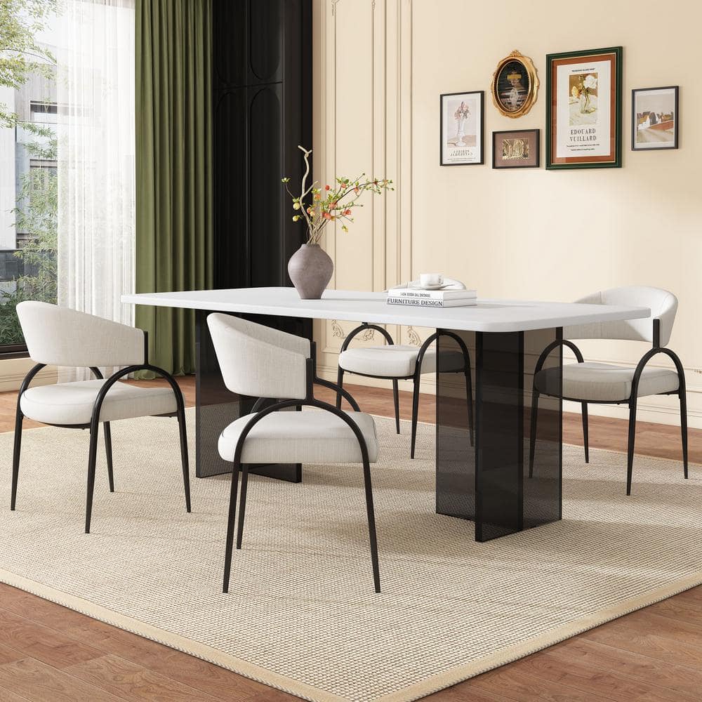 Outdoor Upholstered Dining Chairs with Metal Legs and Beige Cushion Guard (Set of 2) (no test)