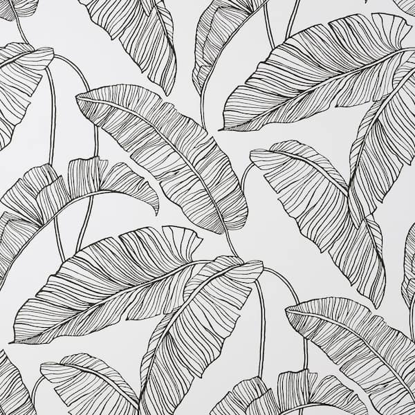 InHome Black Linear Leaves Peel and Stick Wallpaper Sample