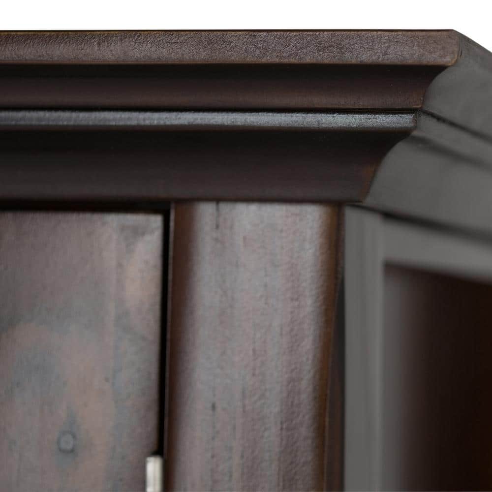 Brunette Brown Solid Wood Wide Storage Cabinet with Glass Doors