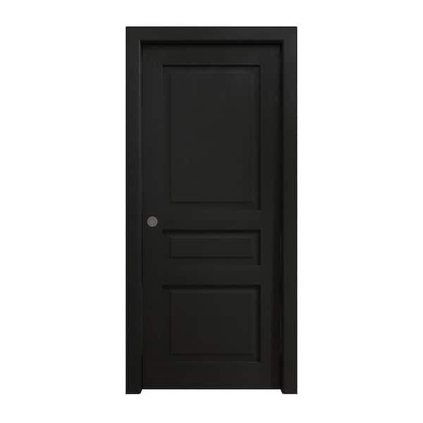 36 in. x 80 in. Painted Black Oak Solid Wood Pocket Door With Hardware