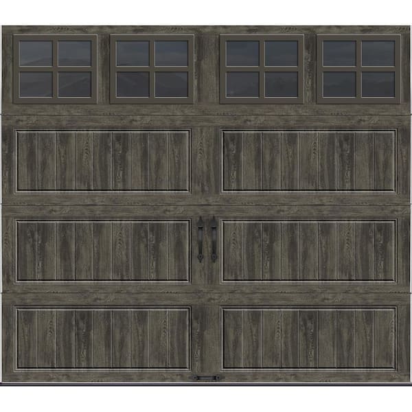 Clopay Gallery Steel Long Panel 8 ft x 7 ft Insulated 18.4 R-Value Wood Look Slate Garage Door with SQ22 Windows