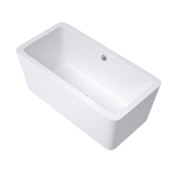 Whatseaso 67.00 in. Acrylic Flatbottom Freestanding Non-Whirlpool Soaking Bathtub in White