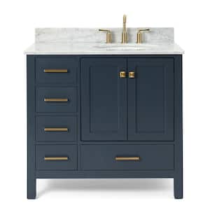 Cambridge 37 in. W x 22 in. D x 35.25 in. H Vanity in Midnight Blue with Marble Vanity Top in White with Basin