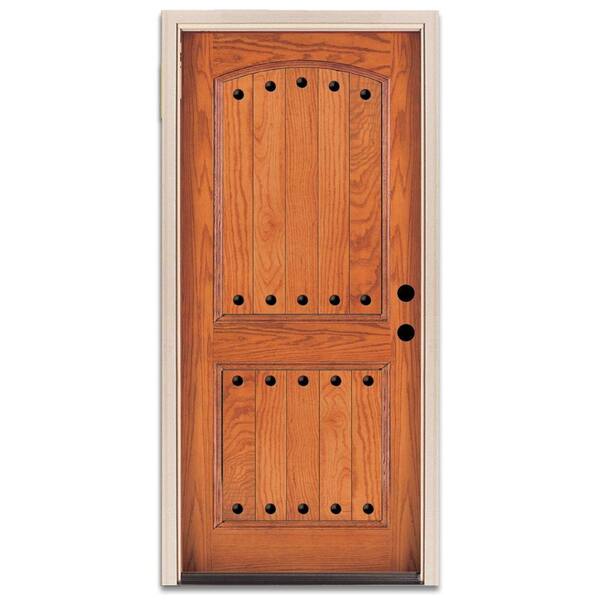 Steves & Sons Rustic 2-Panel Plank Prefinished Oak Wood Entry Door-DISCONTINUED