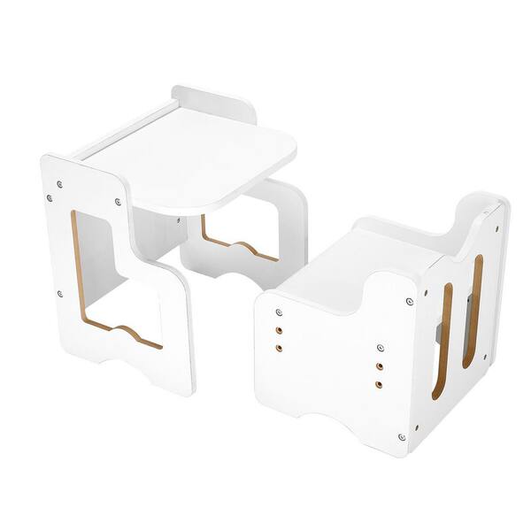 Montessori Weaning Table and Chair Set, 3 in 1 Wooden Toddler Table and Chairs, Adjustable Height Montessori Table