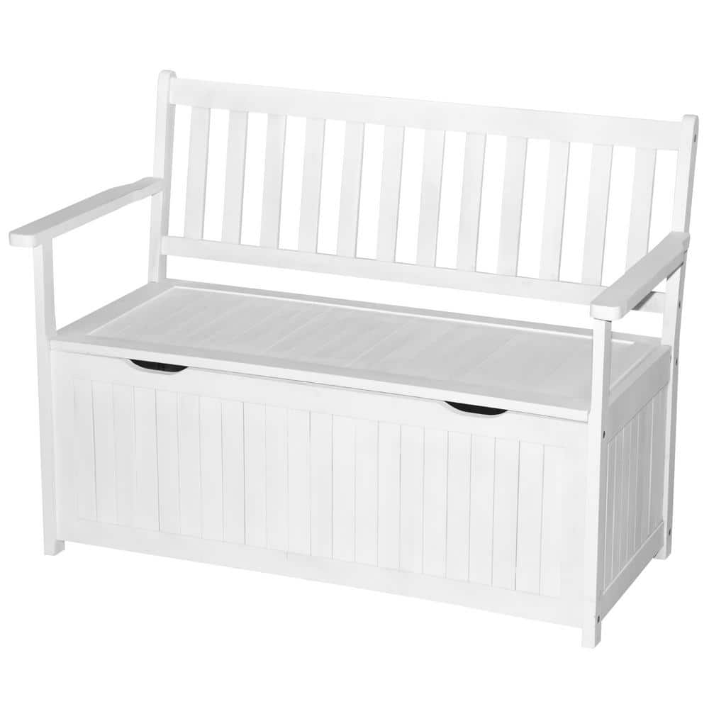 White Acacia Wood Outdoor Storage Bench with Waterproof Lining